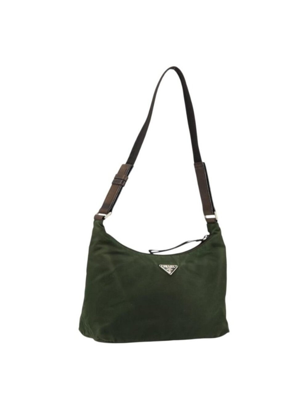 Authentic PRADA Shoulder Bag Nylon Khaki Silver